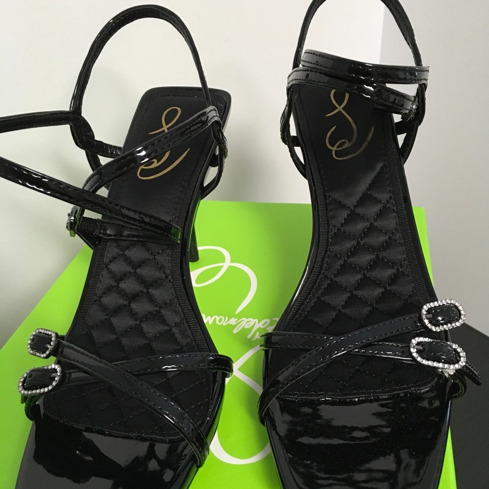 Sam Edelman Trevin Elegant Black Strappy Patent Heels - Picture 2 of 7